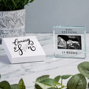 Personalised Baby Scan Photo Glass Token in Gift Box