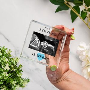 Personalised Baby Scan Photo Glass Token in Gift Box