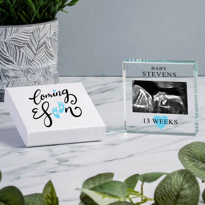 Personalised Baby Scan Photo Glass Token in Gift Box