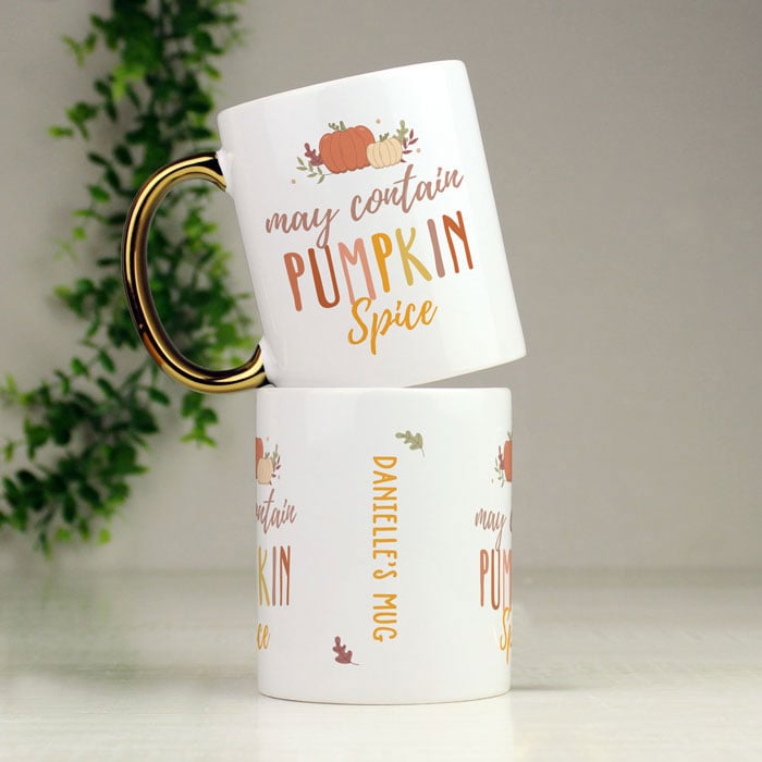 Personalised Pumpkin Spice Gold Handle Halloween Mug