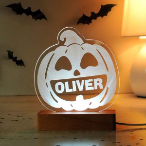 Kid's Personalised Pumpkin Wooden LED Halloween Decoration