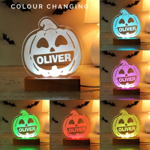 Kid's Personalised Pumpkin Wooden LED Halloween Decoration