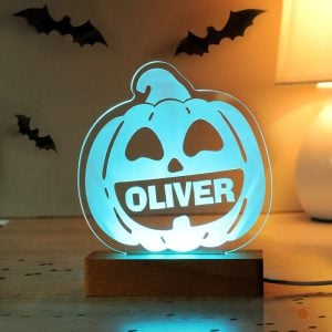 Kid's Personalised Pumpkin Wooden LED Halloween Decoration