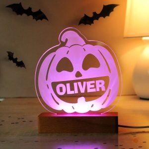 Kid's Personalised Pumpkin Wooden LED Halloween Decoration