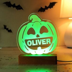 Kid's Personalised Pumpkin Wooden LED Halloween Decoration