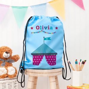 Personalised Sky Blue Circus Waterproof Swim or Nursery Bag