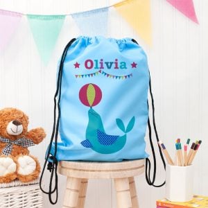 Personalised Sky Blue Circus Waterproof Swim or Nursery Bag
