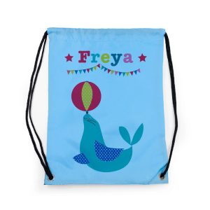 Personalised Sky Blue Circus Waterproof Swim or Nursery Bag
