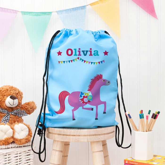 Personalised Sky Blue Circus Waterproof Swim or Nursery Bag