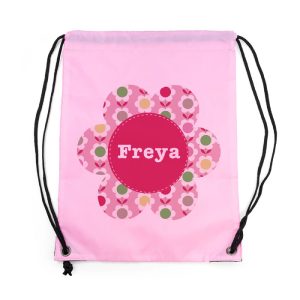 Girl's Personalised Pink Flower Waterproof Swim or P.E. Bag