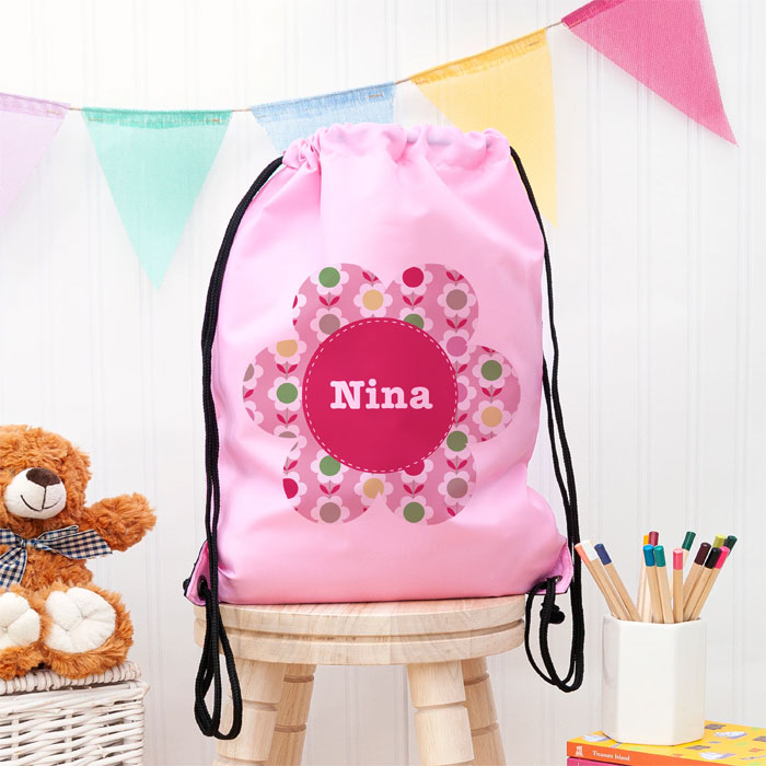 Girl's Personalised Pink Flower Waterproof Swim or P.E. Bag