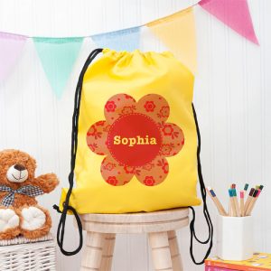 Girls Personalised Yellow Flower Waterproof Swim or P.E. Bag