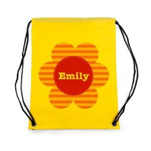 Girls Personalised Yellow Flower Waterproof Swim or P.E. Bag