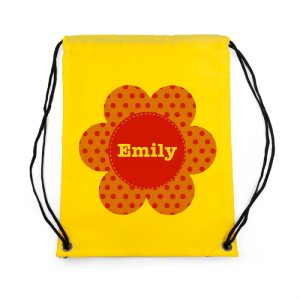 Girls Personalised Yellow Flower Waterproof Swim or P.E. Bag