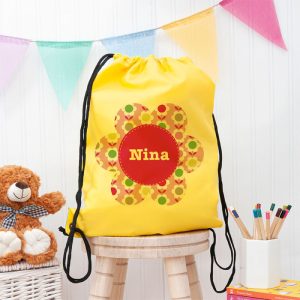 Girls Personalised Yellow Flower Waterproof Swim or P.E. Bag