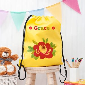 Girl's Personalised Yellow Waterproof Swim or P.E. Kit Bag