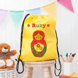 Girl's Personalised Yellow Waterproof Swim or P.E. Kit Bag