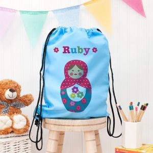 Personalised Girl's Sky Blue Waterproof Swim Bag P.E Kit Bag
