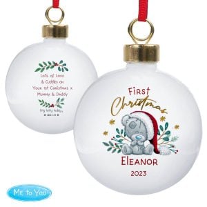 Personalised First Christmas Tiny Tatty Teddy Tree Bauble
