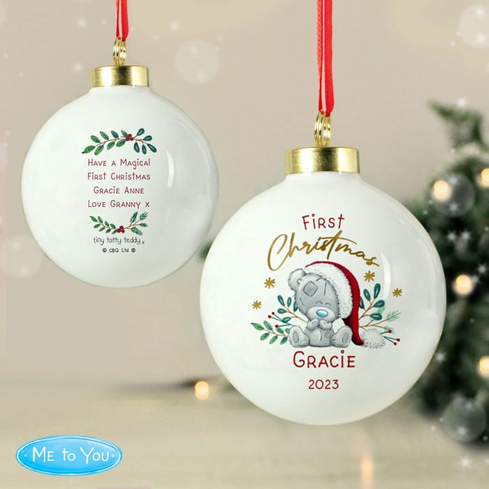 Personalised First Christmas Tiny Tatty Teddy Tree Bauble