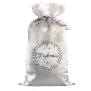 Personalised Holly Wreath Silver Christmas Santa Sack