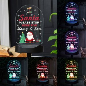Personalised Santa Stop Here Sign Outdoor Solar LED Light