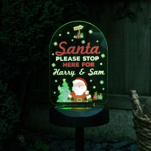 Personalised Santa Stop Here Sign Outdoor Solar LED Light