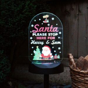 Personalised Santa Stop Here Sign Outdoor Solar LED Light
