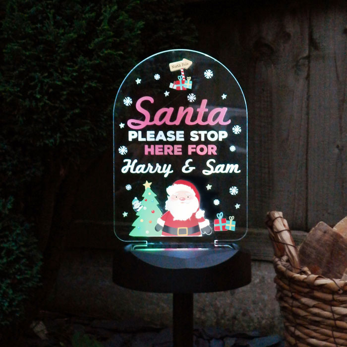 Personalised Santa Stop Here Sign Outdoor Solar LED Light
