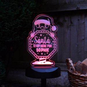 Personalised Santa Stop Here Sign Outdoor Solar Light