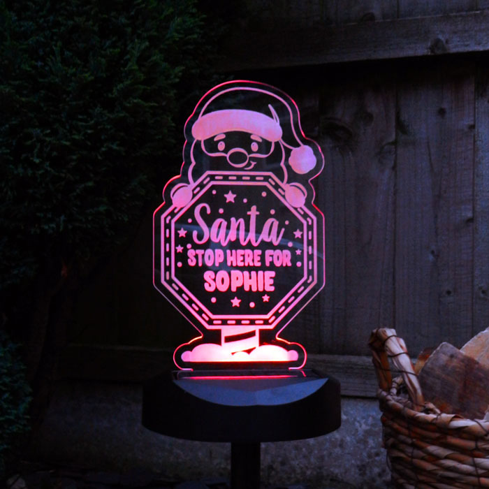 Personalised Santa Stop Here Sign Outdoor Solar Light