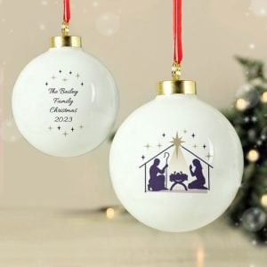 Personalised Nativity Ceramic Christmas Tree Bauble