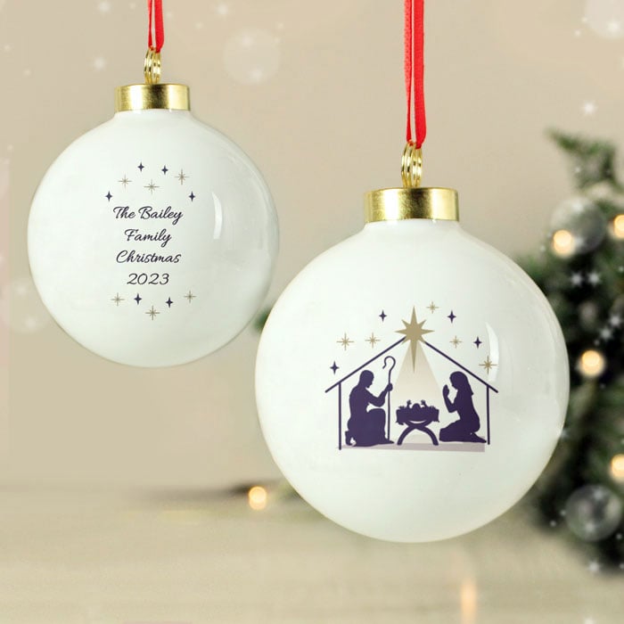 Personalised Nativity Ceramic Christmas Tree Bauble