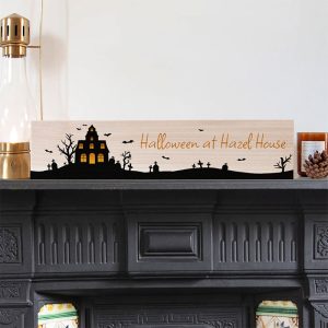 Personalised Wooden Halloween Decoration Mantle Sign