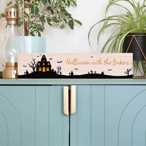 Personalised Wooden Halloween Decoration Mantle Sign