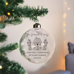 Personalised New Home Glass Christmas Tree Bauble