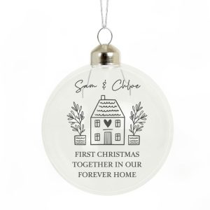 Personalised New Home Glass Christmas Tree Bauble