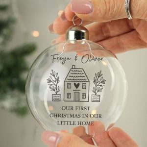 Personalised New Home Glass Christmas Tree Bauble