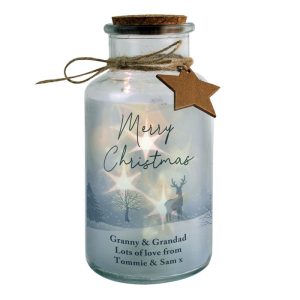 Personalised Merry Christmas LED Glass Jar Decoration