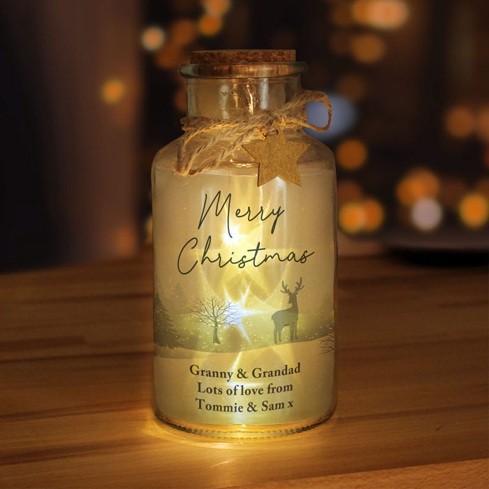 Personalised Merry Christmas LED Glass Jar Decoration