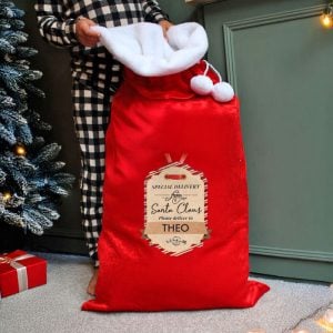 Personalised Special Delivery Luxury Pom Pom Red Sack