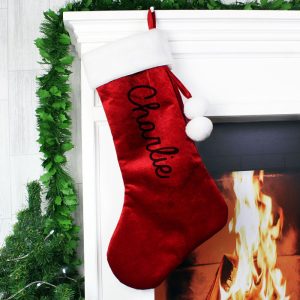 Personalised Name Only Red Fleece Christmas Stocking