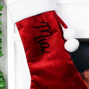 Personalised Name Only Red Fleece Christmas Stocking