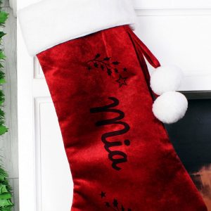 Personalised Holly Red Christmas Stocking Adult or Child