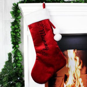 Personalised Holly Red Christmas Stocking Adult or Child