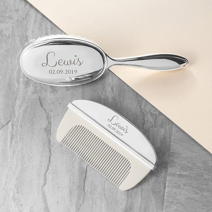 Personalised Classic Silver Plated Baby Brush And Comb Set