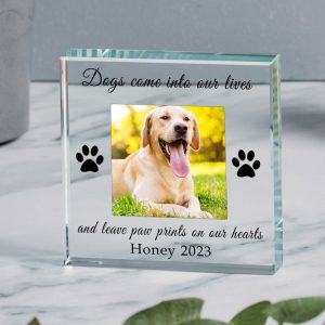 Gift Boxed Dog Memorial Photo Upload Glass Keepsake Block