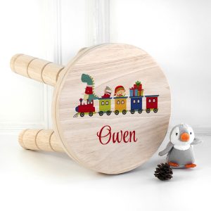 Personalised Christmas Train Wooden Stool Toddler Xmas Gift