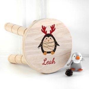 Personalised Christmas Penguin Wooden Stool Toddler Gift