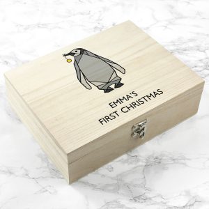 Personalised Baby Penguin First Christmas Keepsake Box